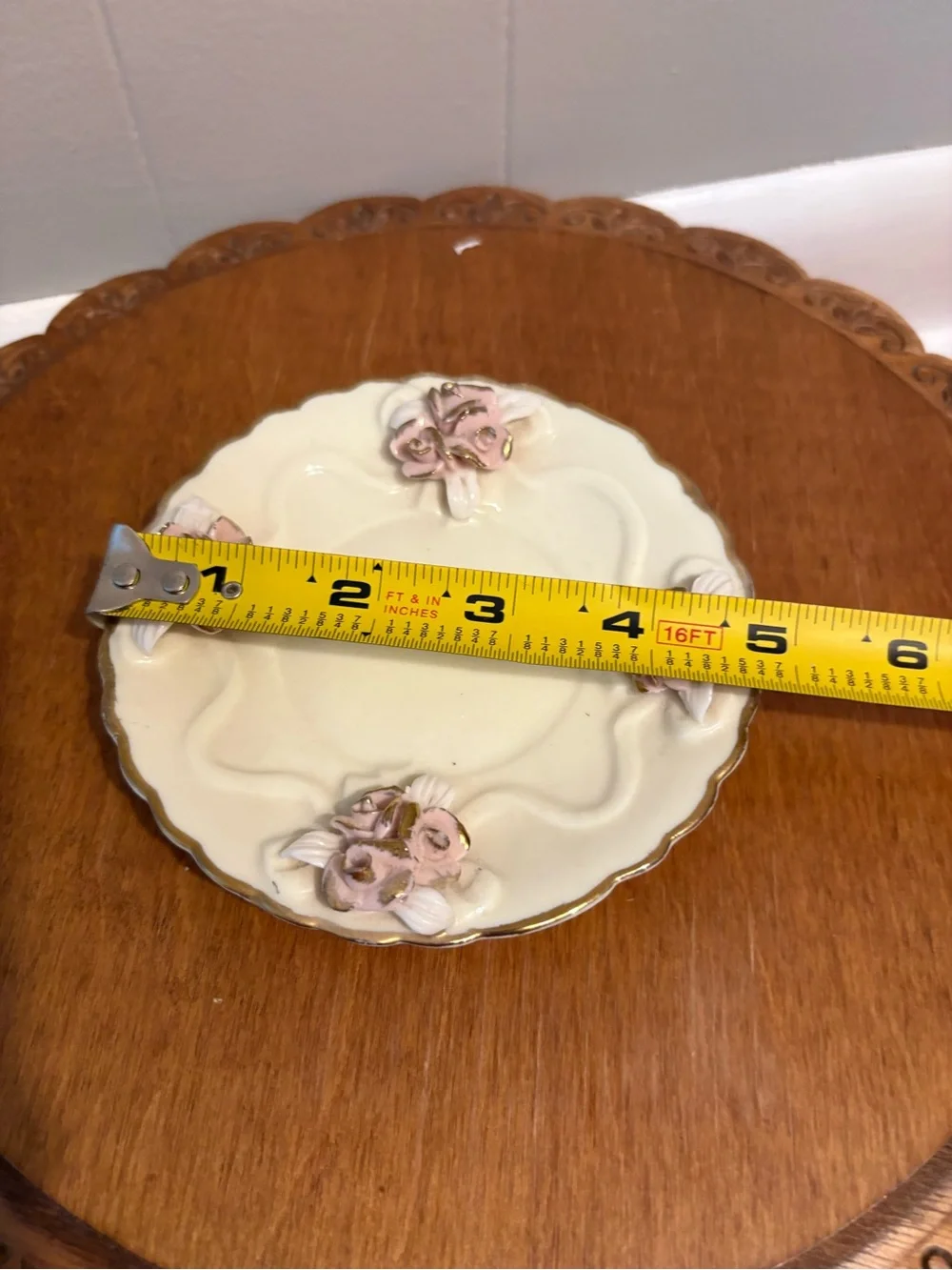 Ornate White Porcelain Pedestal Cup & Saucer with Pink Roses and Gold Trim
